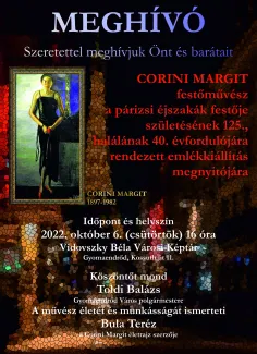 CORINI MARGIT  festőművész születésének 125., halálának 40. évfordulójára rendezett emlékkiállítás.